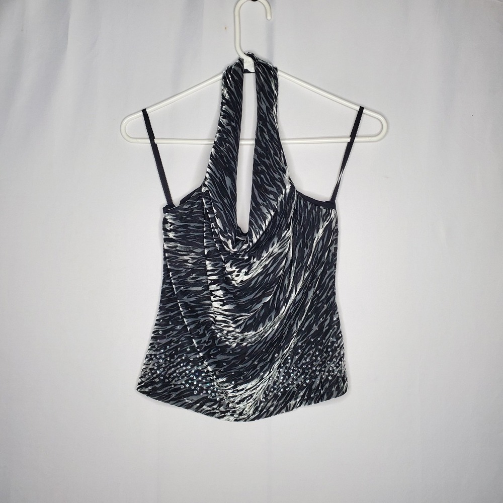 Vtg Express Burnout‎ Velvet Halter Top Medium Animal Cowl Y2K 90s Fairy Grunge